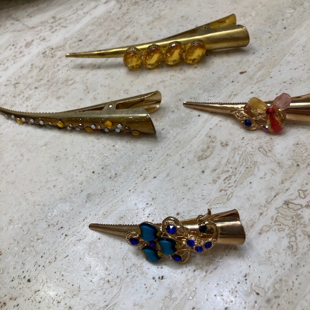 Four Alligator Hair Clips With Bling